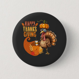 Thanksgiving Turkiet med Pumpkin Hat Knapp