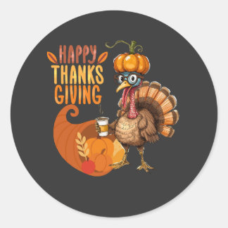 Thanksgiving Turkiet med Pumpkin Hat Runt Klistermärke