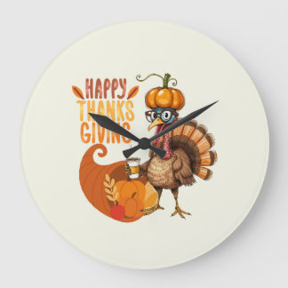 Thanksgiving Turkiet med Pumpkin Hat Stor Klocka