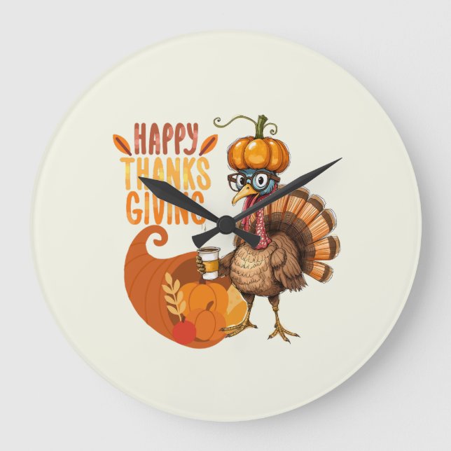 Thanksgiving Turkiet med Pumpkin Hat Stor Klocka (Framsida)