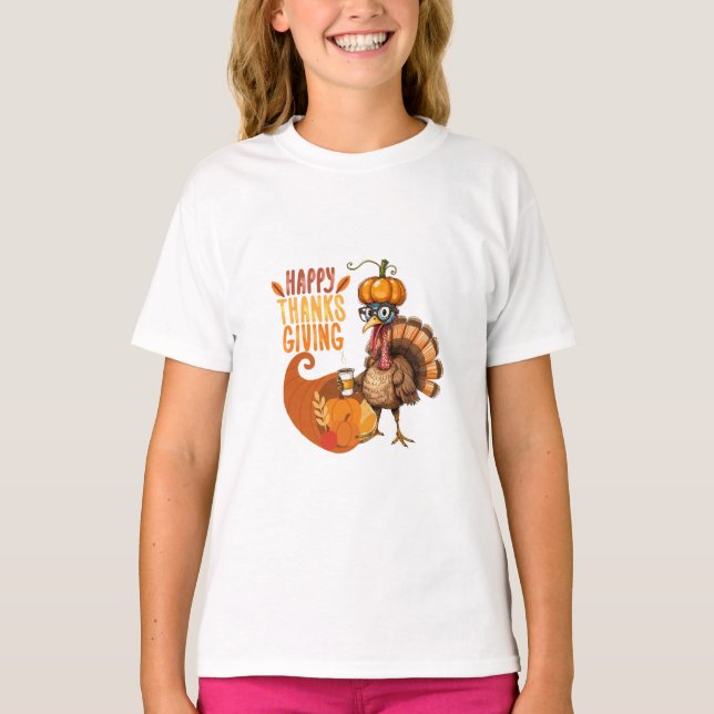 Thanksgiving Turkiet med Pumpkin Hat T Shirt (Framsida)