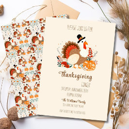 Thanksgiving Turkiet med pumpor, höstblomma Inbjudningar
