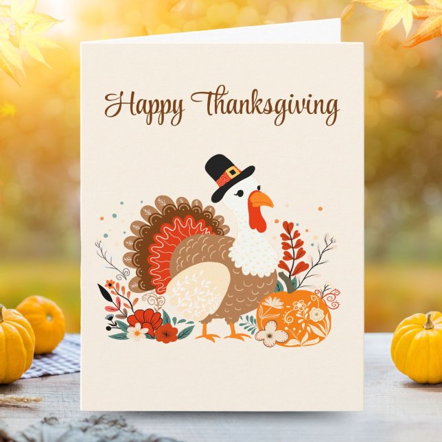 Thanksgiving Turkiet med pumpor och höstLämna Kort (Skapare uppladdad)