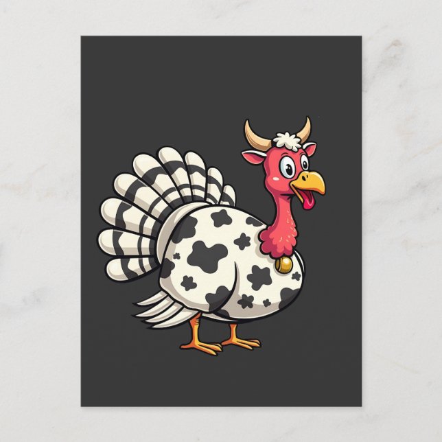 Thanksgiving Turkiet Moo Cow Head Funny Fall Famil Vykort (Framsida)