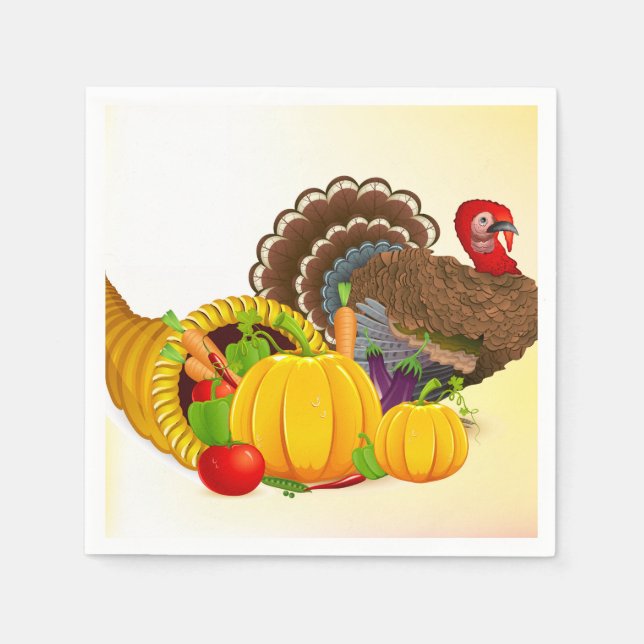 Thanksgiving Turkiet Napkin/Standard White Cocktai Pappersservett (Framsidan)