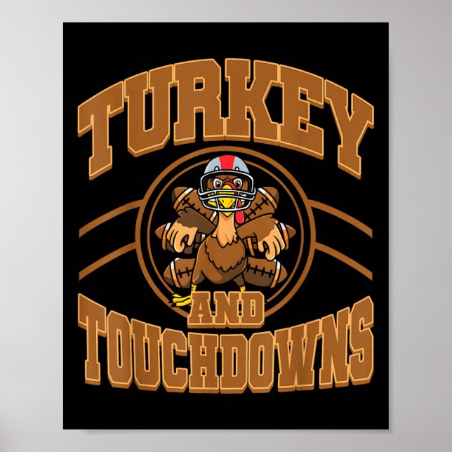 Thanksgiving Turkiet Och Touchdowns Fotboll Höst M Poster (Framsidan)