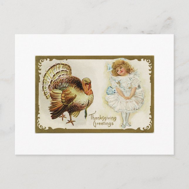 Thanksgiving Turkiet och vykort för små flickor (Framsida)