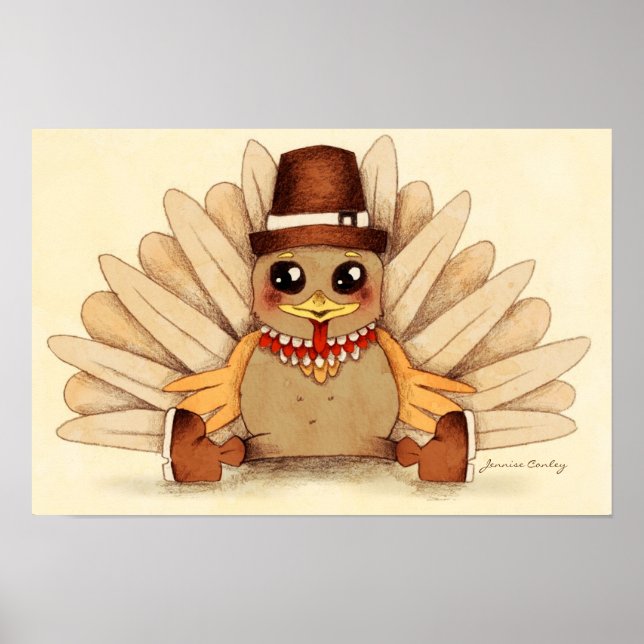 Thanksgiving Turkiet Pilgrim Art Teckning Poster (Framsidan)