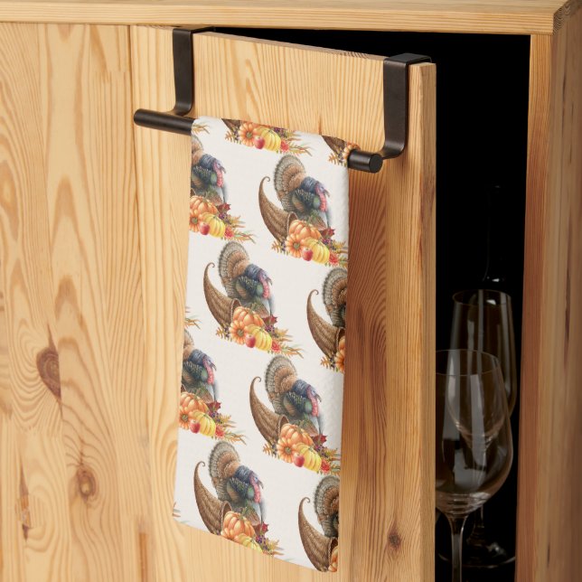 Thanksgiving Turkiet Pumpkins Kitchen Towel Kökshandduk (Thirds Fold)