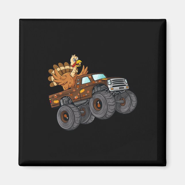 Thanksgiving Turkiet Riding Monster Lastbil Boys K Magnet (Framsidan)