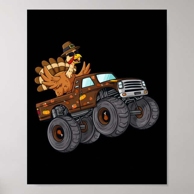 Thanksgiving Turkiet Riding Monster Lastbil Boys K Poster (Framsidan)