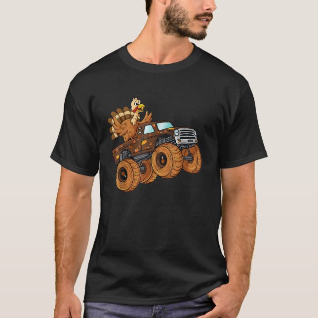 Thanksgiving Turkiet Riding Monster Lastbil Boys K T Shirt (Framsida)