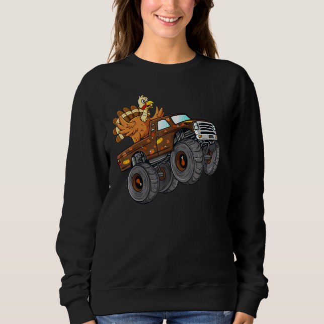 Thanksgiving Turkiet Riding Monster Lastbil Boys K T Shirt (Framsida)