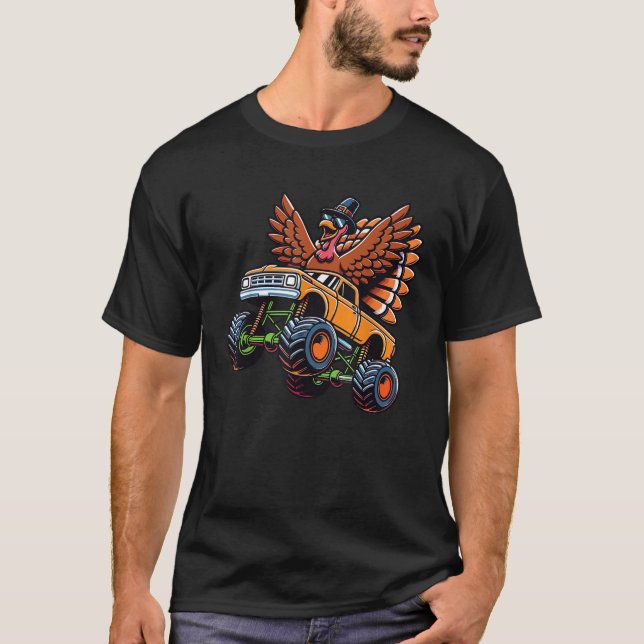 Thanksgiving Turkiet Riding Monster Lastbil Småbar T Shirt (Framsida)