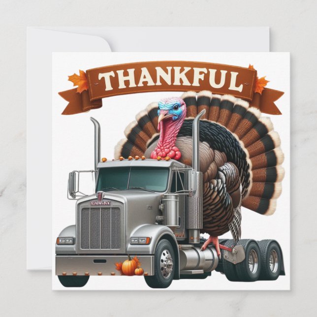 Thanksgiving Turkiet Riding Semi Lastbil Inbjudningar (Framsida)