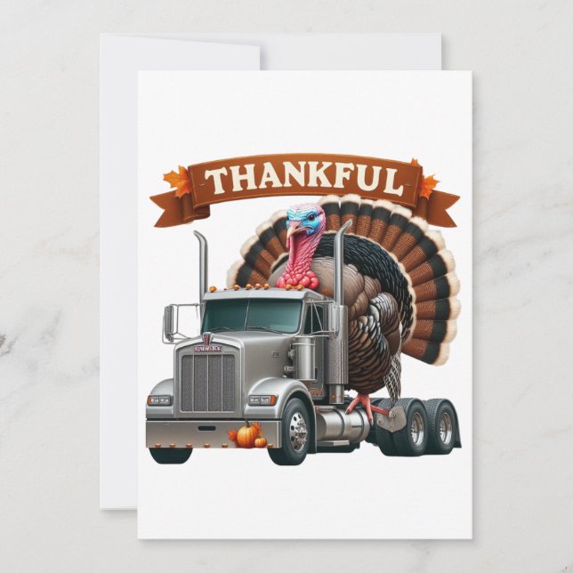 Thanksgiving Turkiet Riding Semi Lastbil Inbjudningar (Framsida)