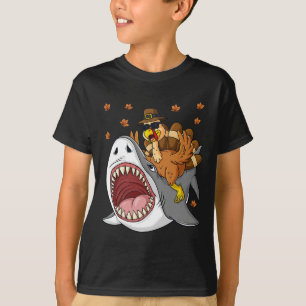 Thanksgiving Turkiet Riding Shark Roligt Småbarn B T Shirt