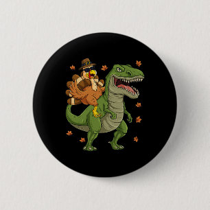 Thanksgiving Turkiet Riding T Rex Dinosaur Småbarn Knapp