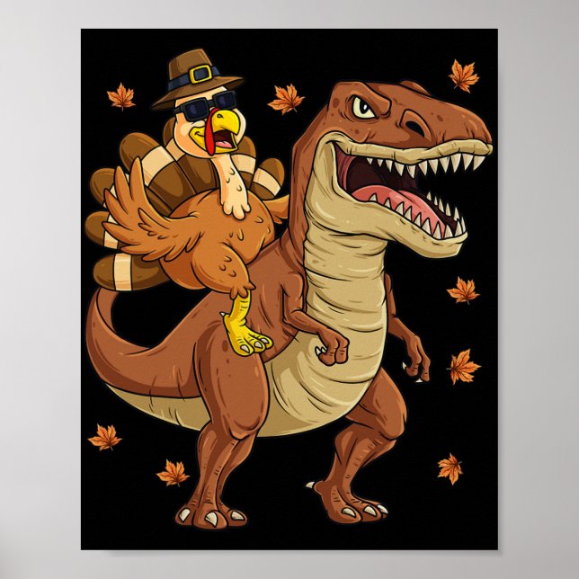 Thanksgiving Turkiet Riding T Rex Dinosaur Småbarn Poster (Framsidan)