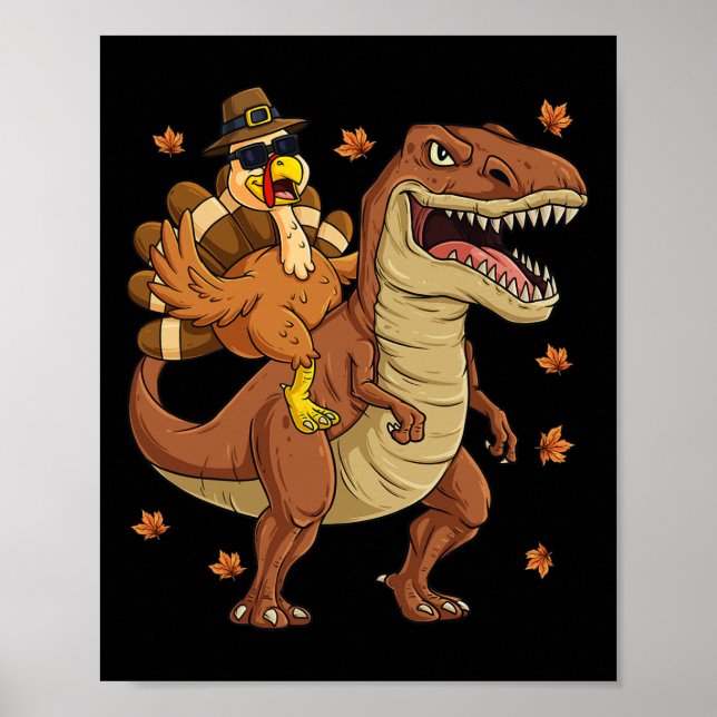 Thanksgiving Turkiet Riding T Rex Dinosaur Småbarn Poster (Framsidan)