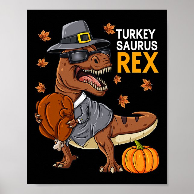 Thanksgiving Turkiet Saurus T Rex Pilgrim Dinosaur Poster (Framsidan)