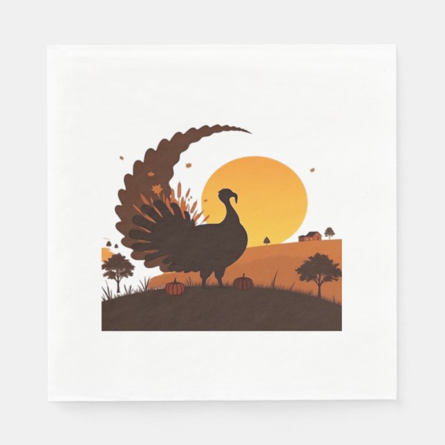 Thanksgiving Turkiet Silhouette - Sunset Harvest S Pappersservett (Framsidan)