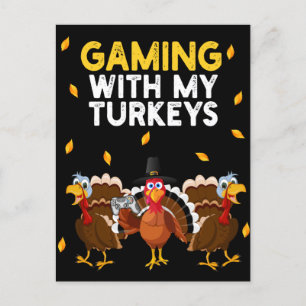Thanksgiving Turkiet som spelar med mina kalkoner Vykort