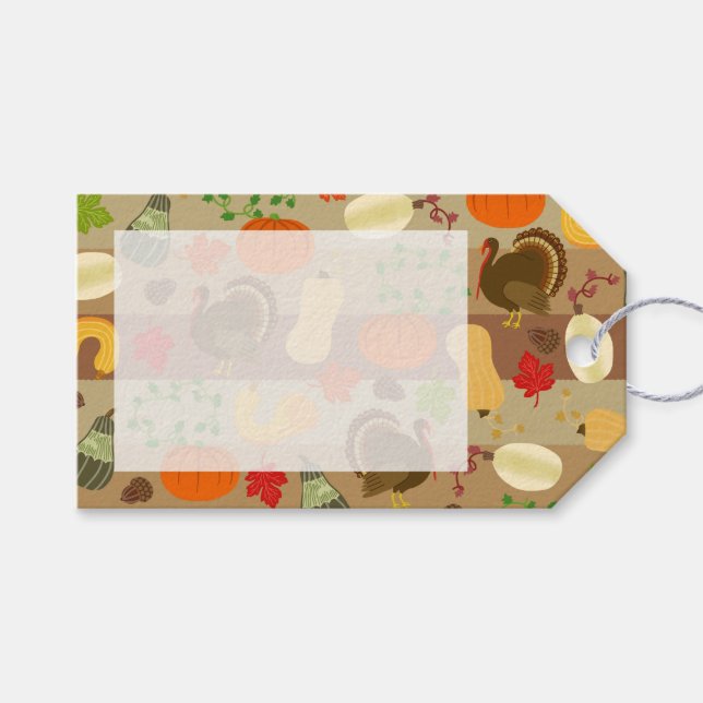 Thanksgiving Turkiet Squash Autumn Harvest Mönster Presentetikett (Framsidan (Horisontell))