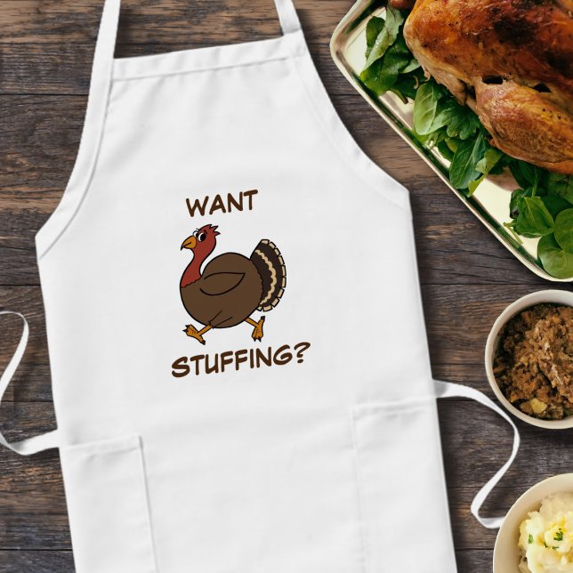 Thanksgiving Turkiet Stuffing Apron Långt Förkläde (Want stuffing? A fun thanksgiving turkey trotting along this apron)