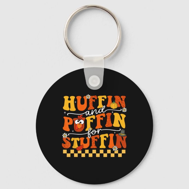 Thanksgiving Turkiet Trot Huffin och Puffin for Nyckelring (Framsida)