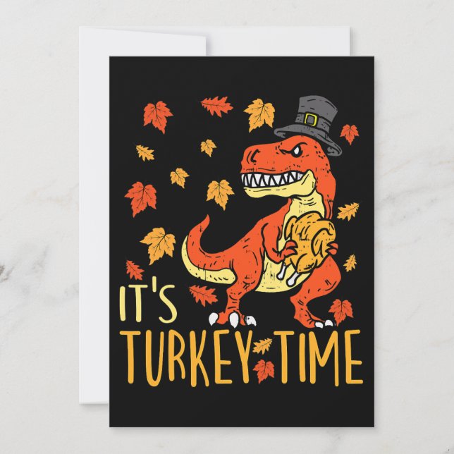 Thanksgiving: Turkiets tidsminskning Löv Dinosaur  Inbjudningar (Framsida)