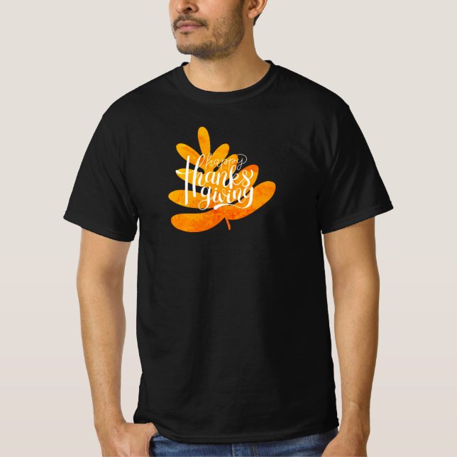 Thanksgiving-typografi med fallande löv T-Shirt (Framsida)