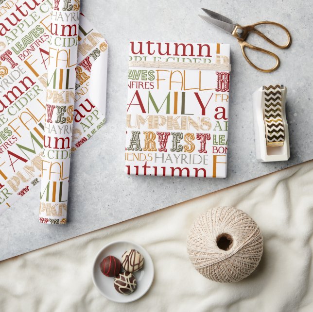Thanksgiving Typography Design Wrapping Paper Presentpapper (Hantverk)