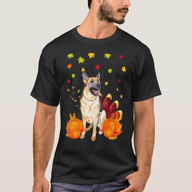 Thanksgiving Tyska shepherd Turkey Costume Autumn T Shirt (Framsida)