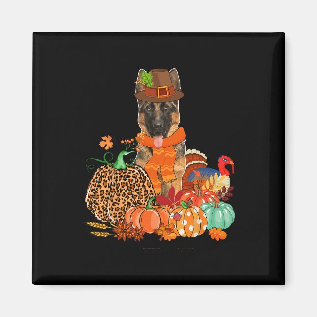 Thanksgiving Tyska shepherd with Turkey Fall Pump Magnet (Framsidan)