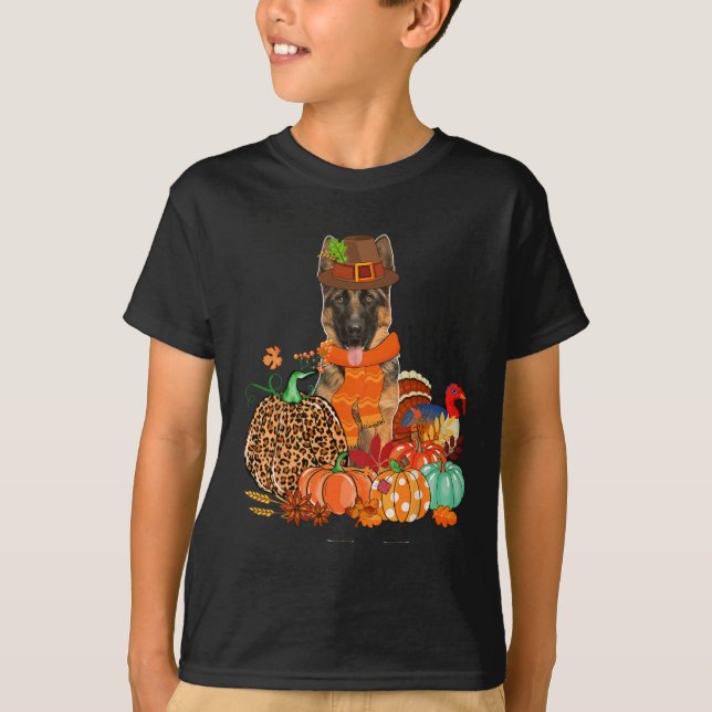 Thanksgiving Tyska shepherd with Turkey Fall Pump T Shirt (Framsida)