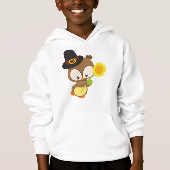 Thanksgiving Uggla, Brown Uggla, Pilgrim Hat, Flow T Shirt (Framsida)