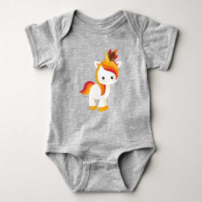 Thanksgiving Unicorn, Cute Unicorn, Feathers T Shirt (Framsida)