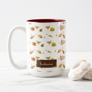 Thanksgiving Vattenfärg Höst löv Monogram Två-Tonad Mugg