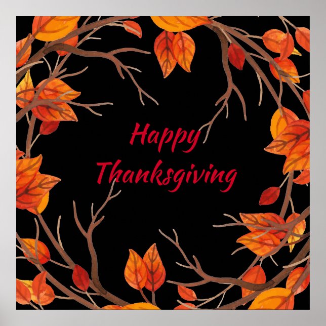 Thanksgiving Vattenfärg Höst löv Poster (Framsidan)