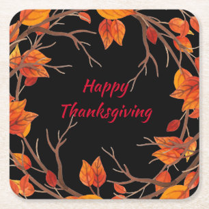 Thanksgiving Vattenfärg Höst löv Underlägg Papper Kvadrat