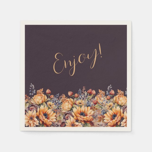 Thanksgiving-vattenfärg och blommor- pappersservett (Framsidan)