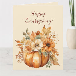 Thanksgiving-vattenfärg Pumpkin Blommigt Design- Kort
