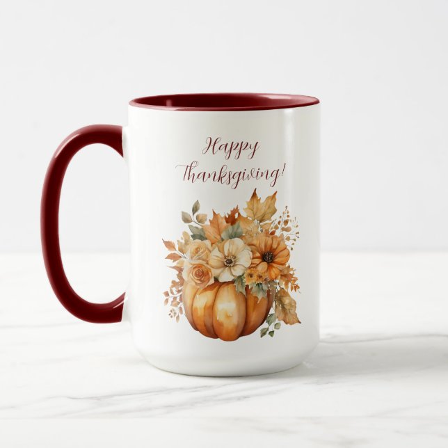 Thanksgiving-vattenfärg Pumpkin Blommigt Design- Mugg (Vänster)