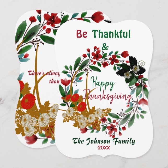 Thanksgiving Vattenfärgad Blommigt Grönt Utandning (Fram/baksida)