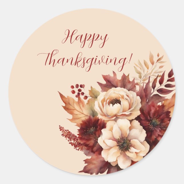 Thanksgiving-vattenfärgsblommor-märke Runt Klistermärke (Framsida)