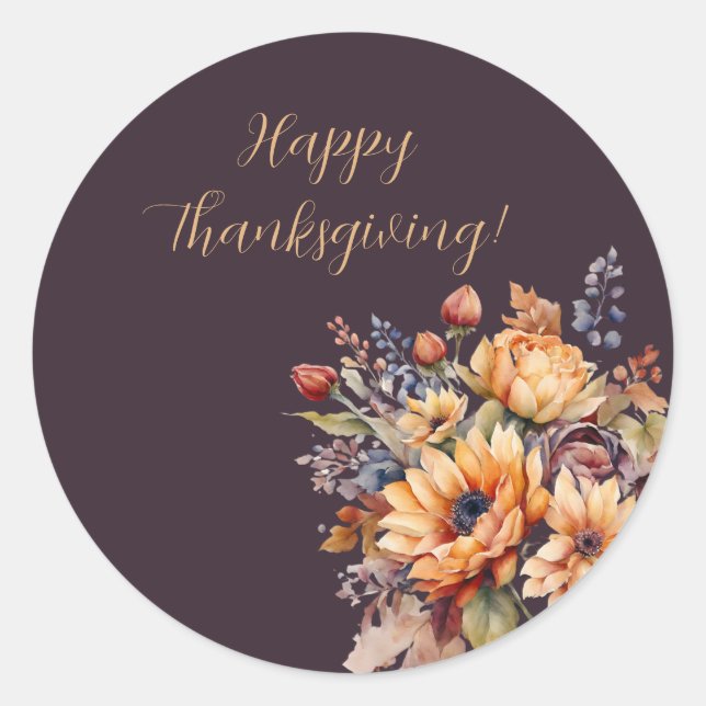 Thanksgiving-vattenfärgsblommor-märke Runt Klistermärke (Framsida)