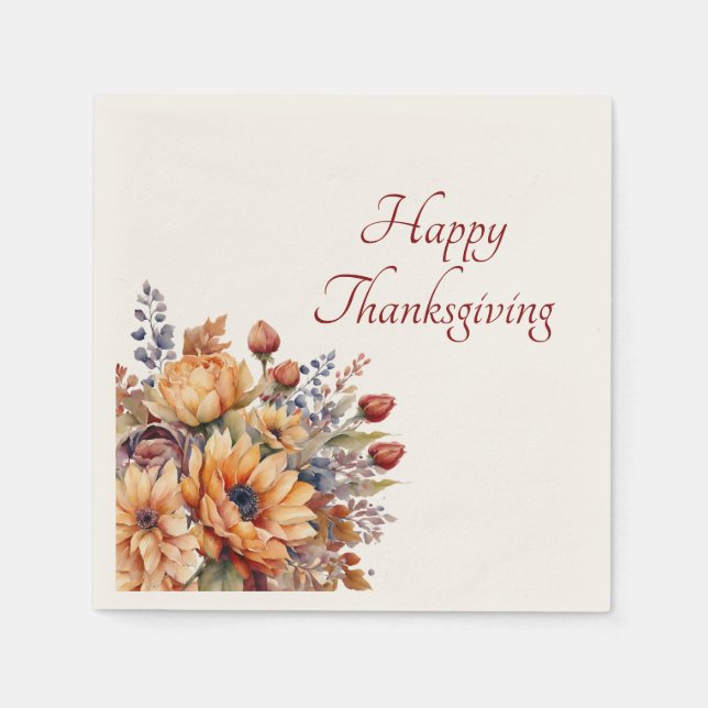 Thanksgiving-vattenfärgsblommor- Pappersservett (Framsidan)