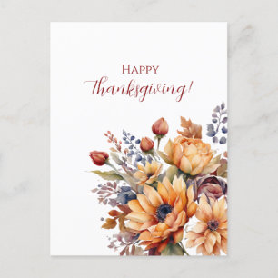 Thanksgiving-vattenfärgsblommor- Vykort