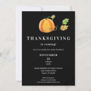 Thanksgiving Vattenfärgspumpkin-Black Inbjudningar